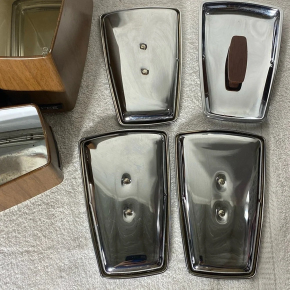 Vintage GSW MCM Faux Wood Metal Canister Set Sugar Flour Coffee Tea - Picture 9 of 14